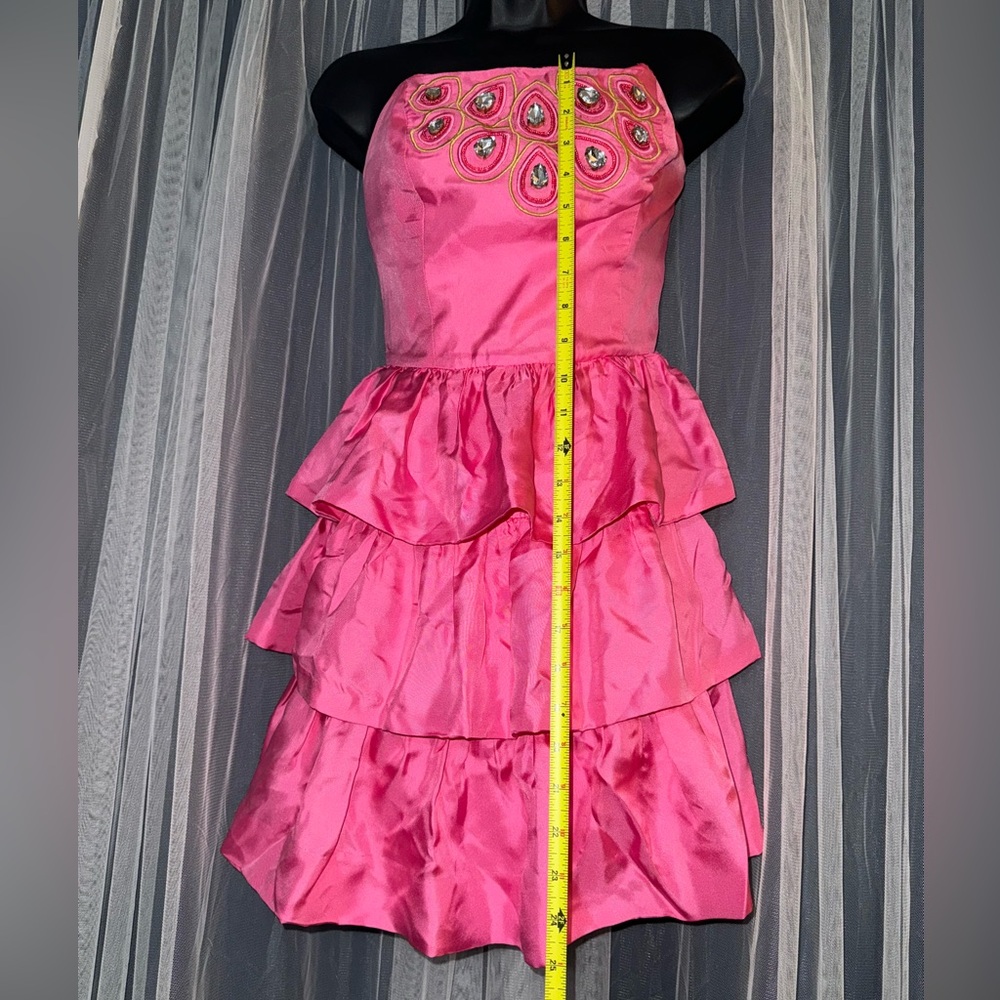Lilly Pulitzer Beau Hotty Pink Ruffle Strapless Beaded Dress, Size 0 - Picture 2 of 7